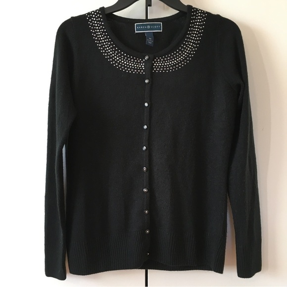 Karen Scott luxsoft button Up Black cardigan - Picture 1 of 13